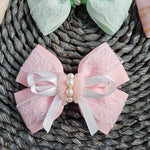Large Double Lace Bow With Pearl Centre