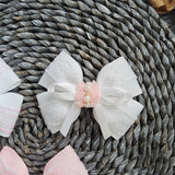 Large Double Lace Bow With Pearl Centre