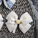 Large Double Lace Bow With Rosebud