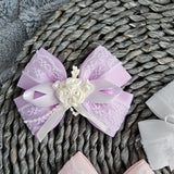 Large Double Lace Bow With Rose Cluster