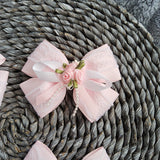 Large Double Lace Bow With Rose Cluster