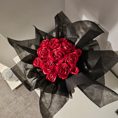 Handmade ribbon roses bouquet