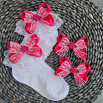 Sock and Bow set age 1-3 and 4-7 bright pink