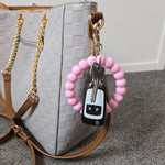 Pink Marble Silicone Bead Wristlet Keychain