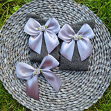 Knee High Grey Sock & Bow Set