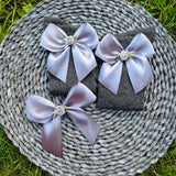 Knee High Grey Sock & Bow Set