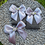 Knee High Grey Sock & Bow Set