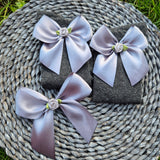 Knee High Grey Sock & Bow Set